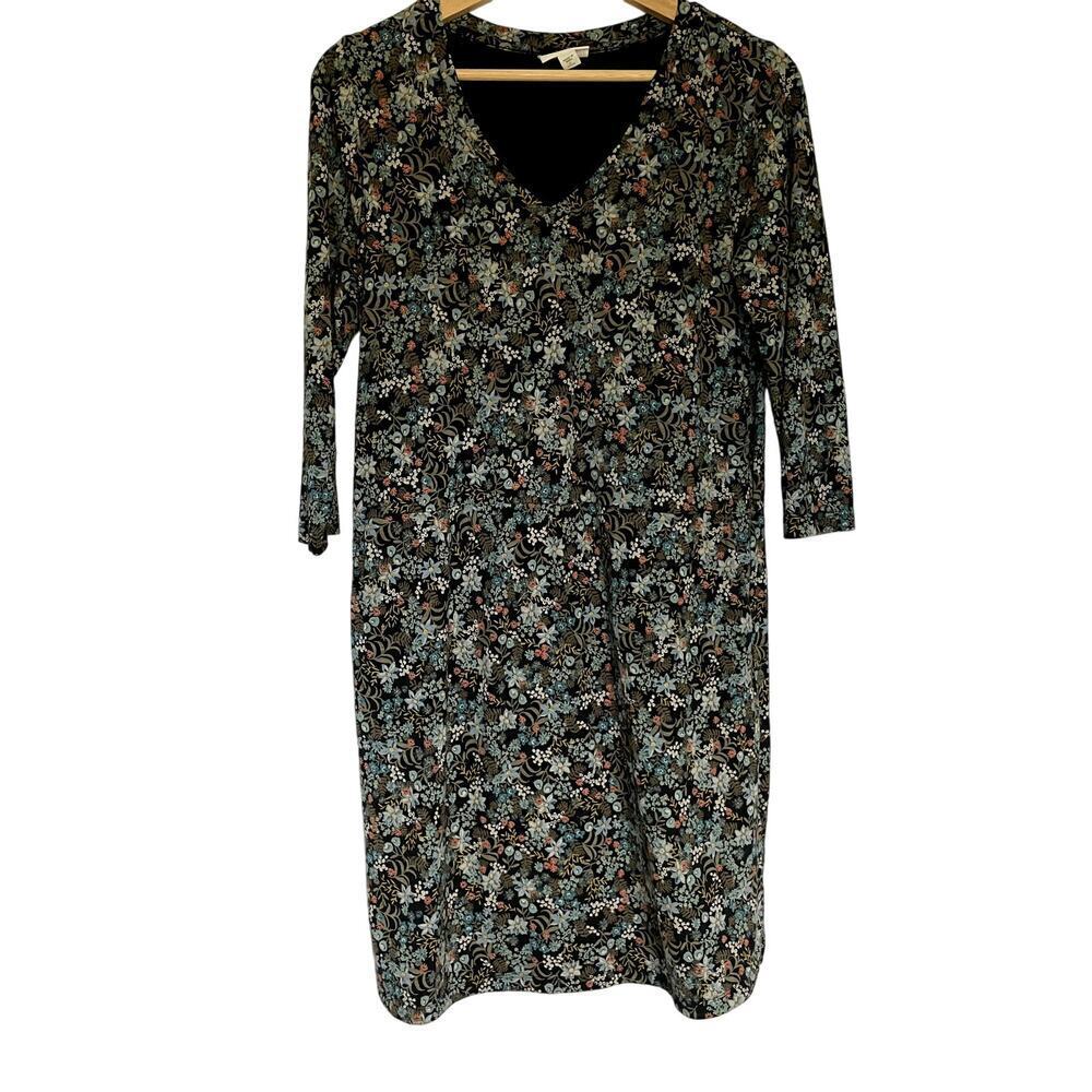 J.Jill blue floral v-neck midi dress 3/4 sleeves women's size small petite